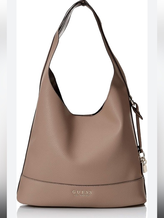 Guess Handbags - Guess Pebbled Leather Shoulder Hobo Bag in Taupe Brown